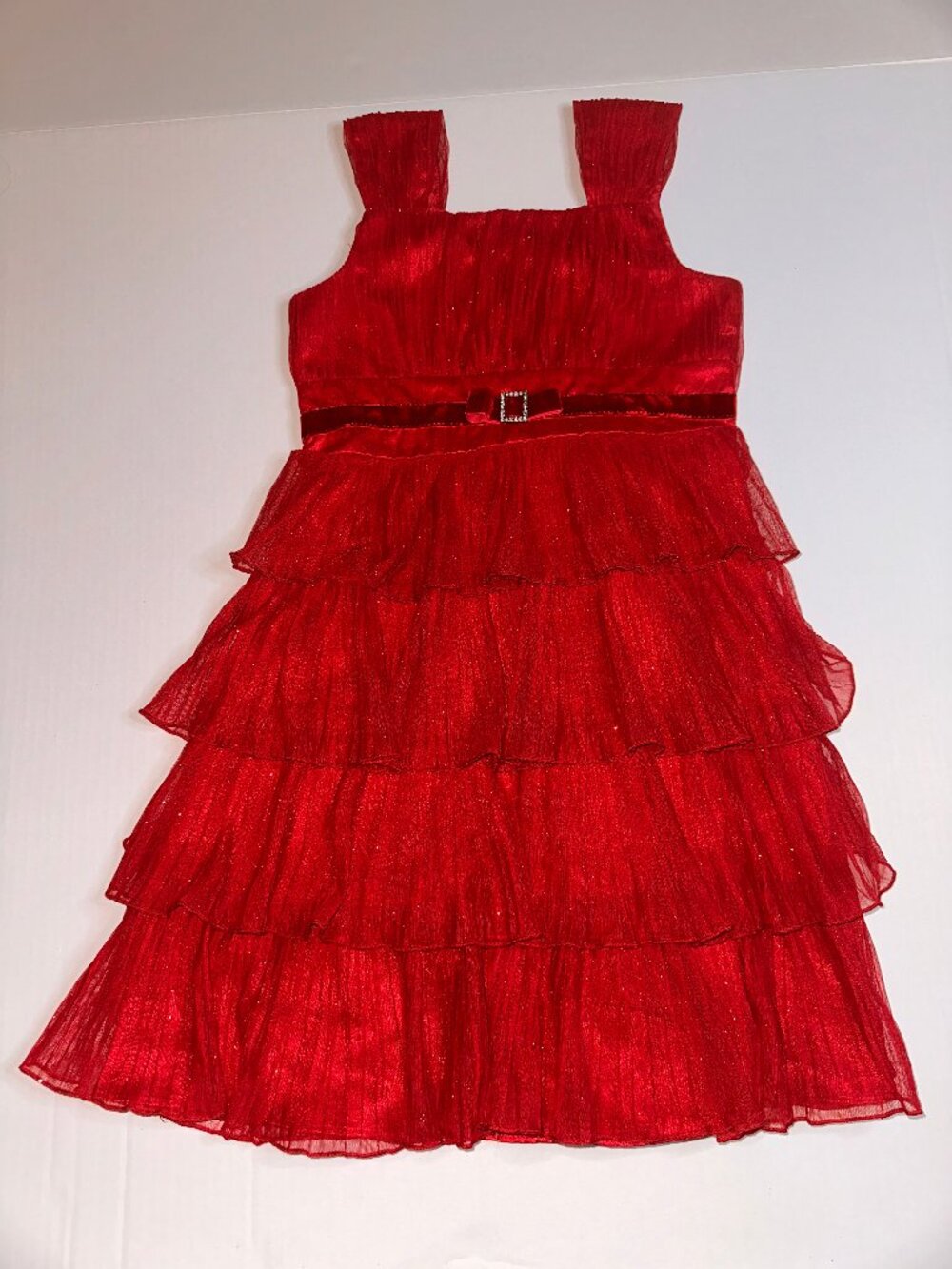 Girls Jona Michelle Red Glitter Accents Sleeveless Fancy Layered Dress sz 10 768